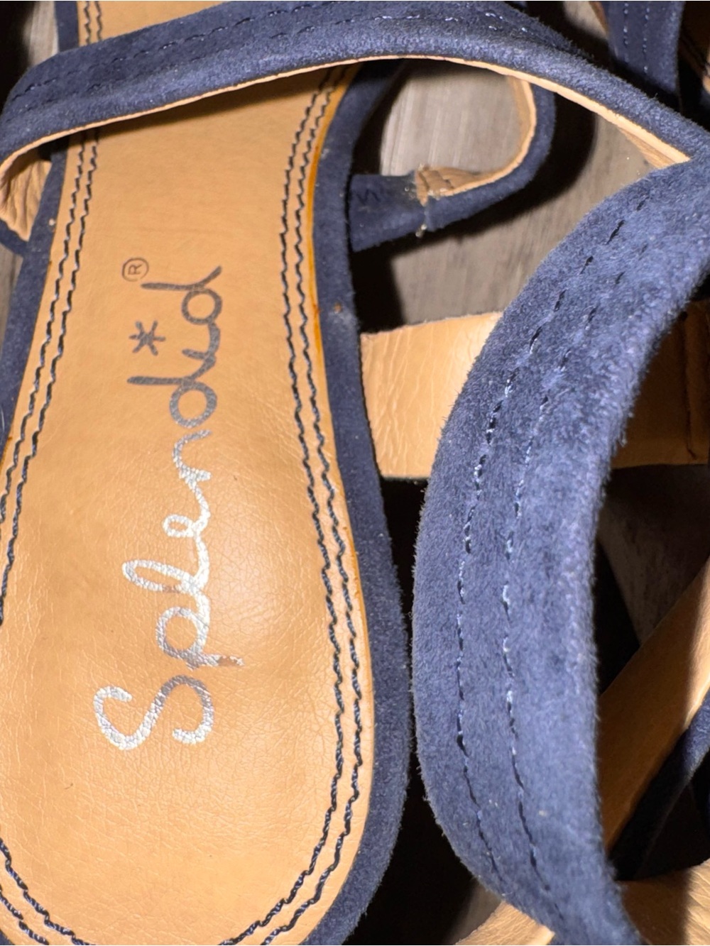 Splendid Navy Suede Strappy Block Heel Sandals - Picture 6 of 13